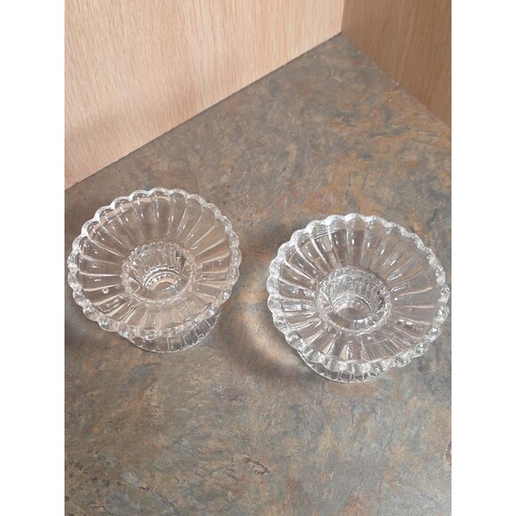 2 Vintage PARTYLITE Clear Glass Candle Holders For Taper Or Votive Peg Cup - Picture 7 of 7